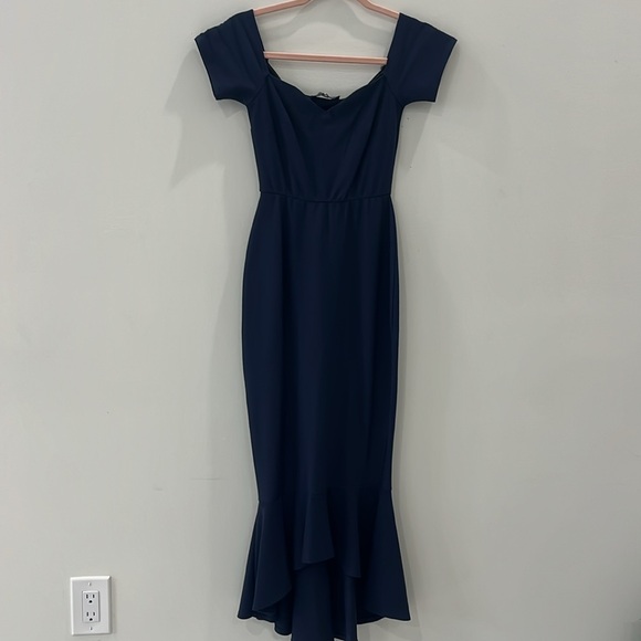 Lulu: How Much I Care Midnight Blue Off-the-Shoulder Midi Dress Size S. - Picture 5 of 9